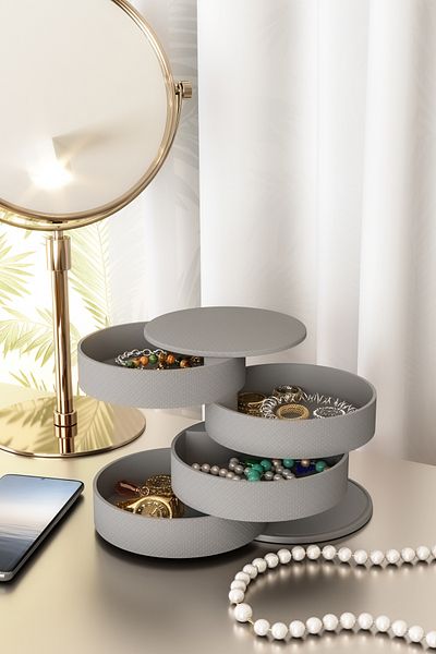 Pufwin Home Organizator de cutie de depozitare pentru bijuterii și bijuterii de culoare chihlimbar