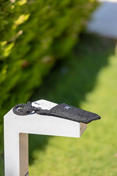 Hipnoz Medya ve Sanat El Örgüsü El Yapımı Makrome Ipi Telefon Çantası Siyah Handmade (KAĞIT IP DEĞİLDİR VE ASTARSIZDIR)