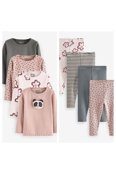 Next Baby Long Sleeve Cotton Cream Panda Flower Patterned Tights Set