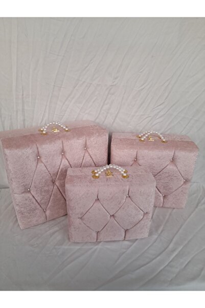 ÖzkınaEvi Söz Nişan Bohça Düğün Çeyiz Sandığı 3 Boy Pudra Renk