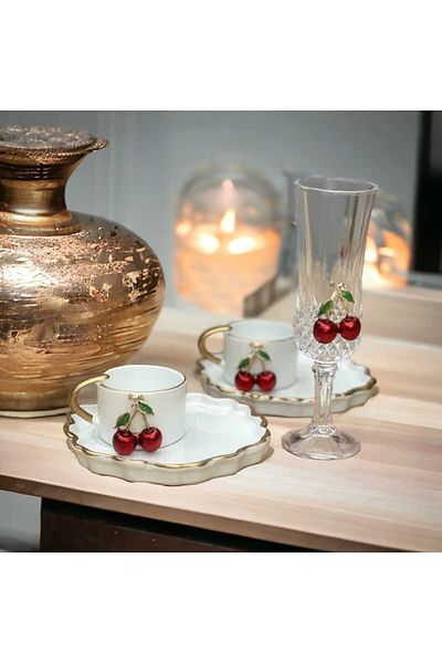 ariana sytle 2-Person 4 Piece Arges Cherry Turkish Coffee Cup Set