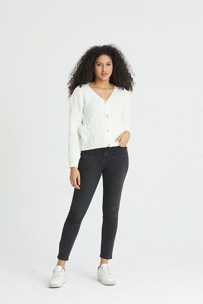 Nopen Knitwear Cardigan de damă, cu nasturi, din aur alb