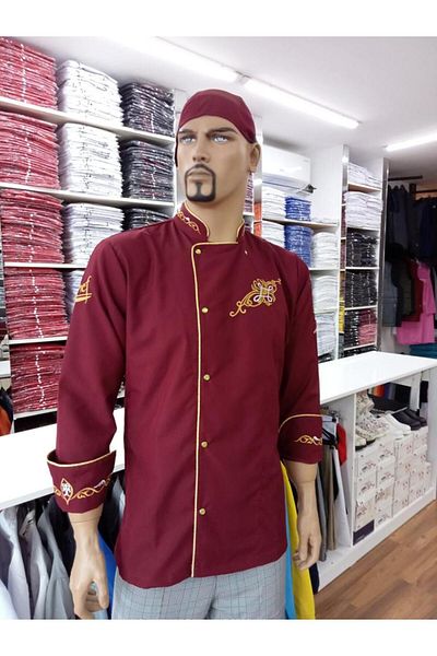 PERSONELİTY Burgundy Embroidered Gold Chef Jacket