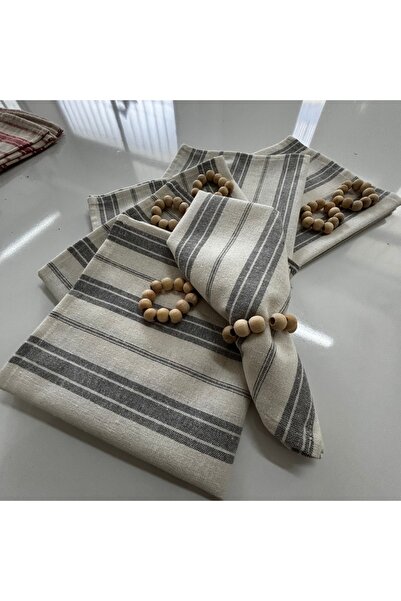 NDC HOME Набір серветок з 6 сірих товстих смужок з льону - з подарунковим зат...