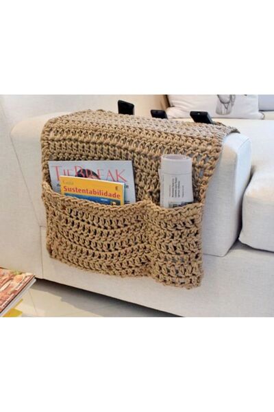 afralya home Koltuk Kenarı Kumanda Kılıfı Kumandalık Örgü Kumandalık 70 cm Portatif Yan Sehpa
