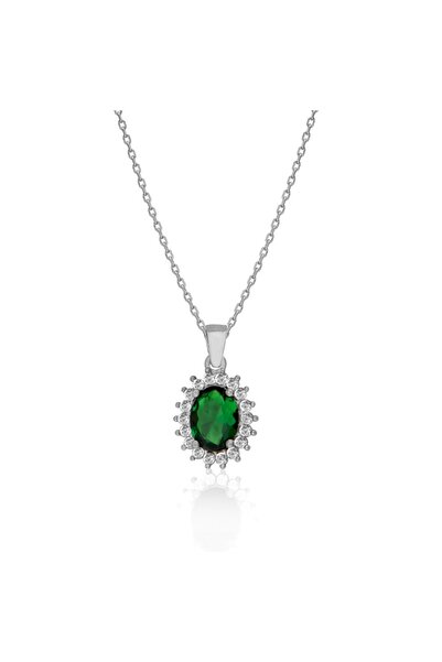 Silveranka 925 Ayar Gümüş Oval Taşlı  Anturaj Kolye