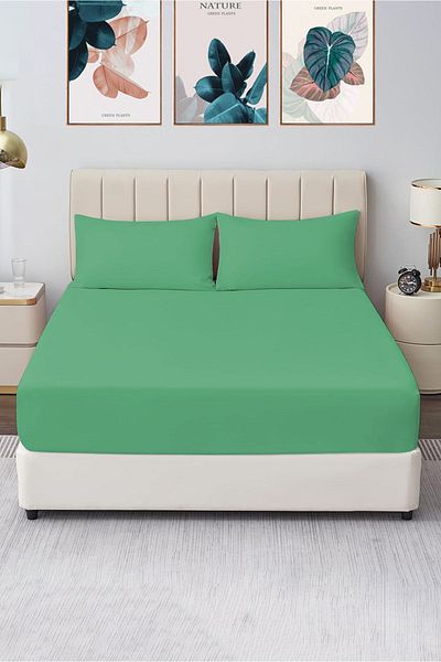CASPARA طقم ملاءة مطاطية مزدوجة مقاس 160x200 - 2 كيس وسادة