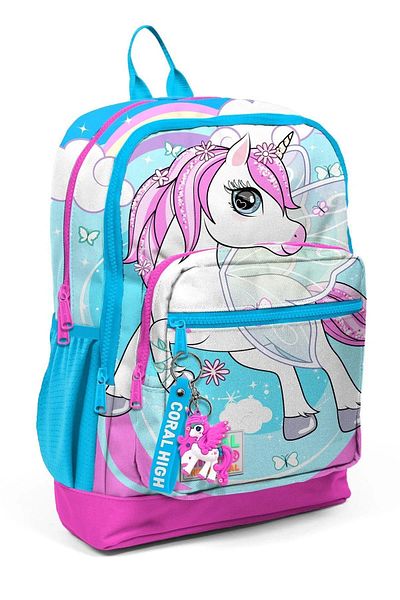 Coral High Rucsac de școală pentru copii cu model unicorn roz neon albastru - patru compartimente T23711