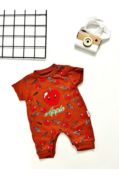 cacobutik erkek bebek elma baskılı yazlık tulum