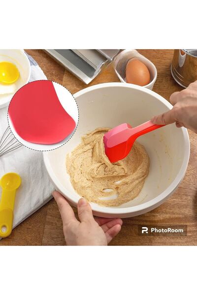 viarella Red Silicone Spoon and Spatula Set of 2 - Heat Resistant, Fireproof and Non-Stick, Anti-Scratch, 27cm