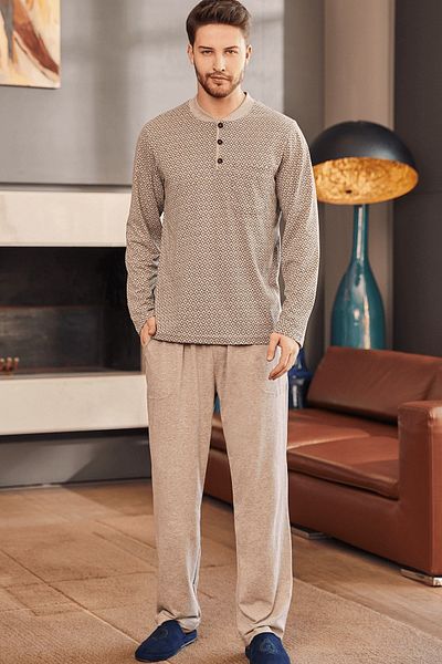 Mecit Pijama Σετ ανδρικών πιτζάμες Plus Size 100% βαμβακερό μακρυμάνικο