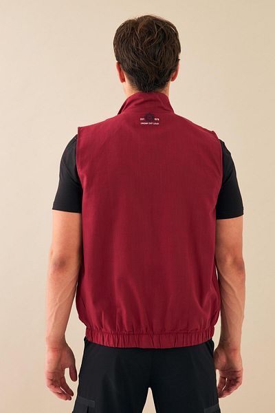 Escetic Ανδρικό λινό αθλητικό γιλέκο - Claret Red, αναπνεύσιμο, βαμβακερό, υφαντό φλάμα 6934