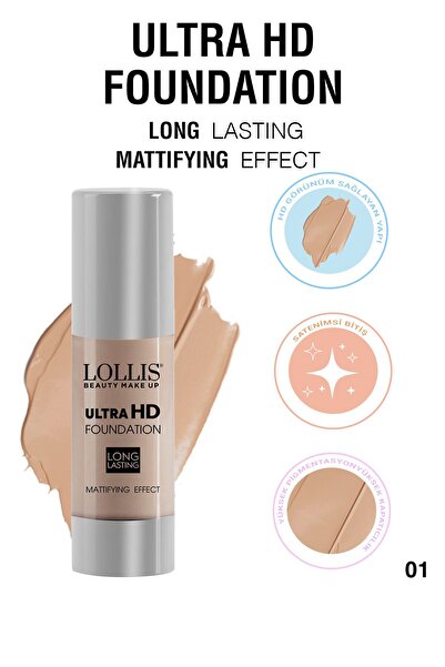 Lollis Ultra Hd Foundation 01 / Ultra Hd Fondöten Renk No : 01 Açık Ton