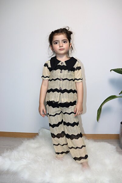 GÜL Baby Комплект от плетен пуловер с къс ръкав за момиче - ГОРНА И ДОЛНА ЧАСТ