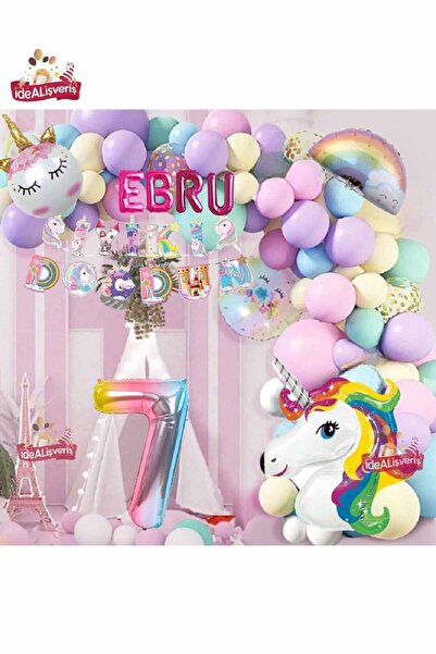 Store Öztrend 4 Harfli 7 Yaş Unicorn Temalı Iyi Ki Doğdun Makaron Balon Doğum Günü Parti Kutlama Se
