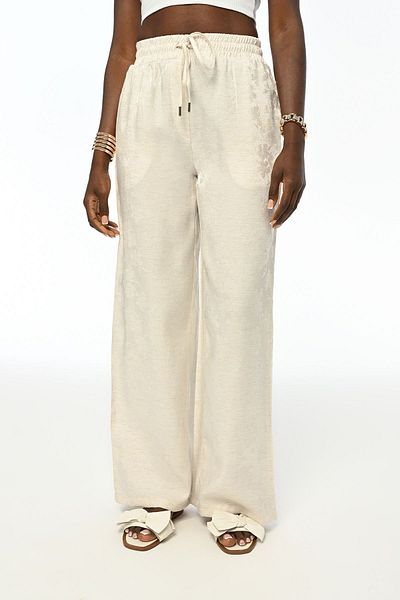 Orfeo Negro Floral Patterned - Wide Leg and Elastic Waist Jacquard Comfortable Women's Trousers