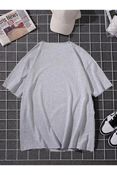 viptasarımtshirt Griland Oversize Unisex Gray Cute Little Cat Printed T-shirt