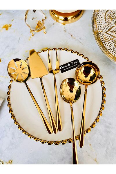 CASA DE BELLA Gold 5 Piece Dali Luxury Serving Set for 22.5cm
