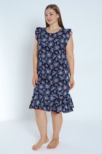 İntensive Navy blue plus size 100% βαμβάκι - φόρεμα με τσέπες και βολάν