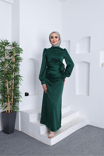 Generic Brand Satin Evening Dresses with Side Tie and Pleat Detail