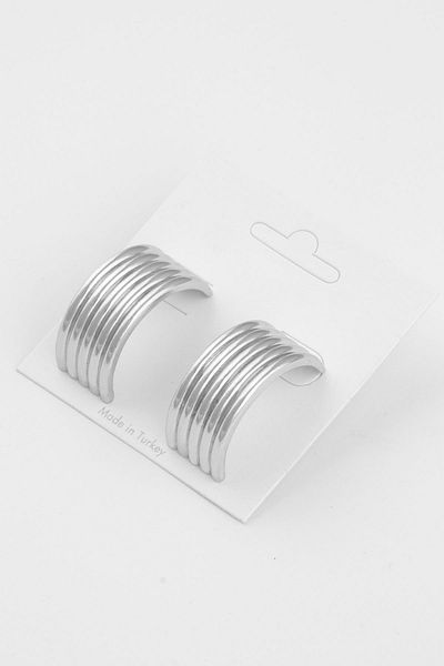 Ervalina 5 Rows Curved Pair Earrings Silver Color