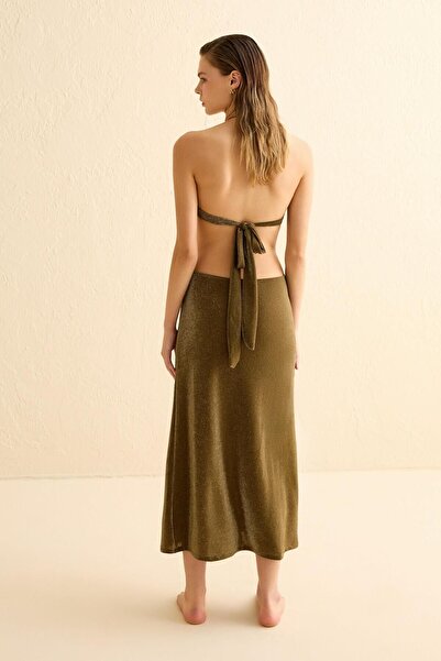 AQUELLA Glitter Khaki Shiny Dress with Knot Detail