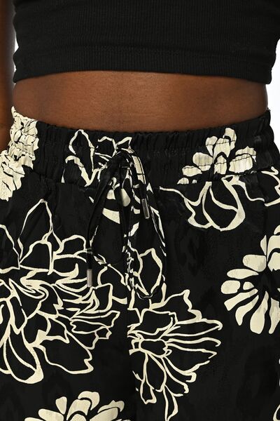 Orfeo Negro Γυναικείο ζακάρ παντελόνι με άνετη εφαρμογή με λουλούδια - ελαστική μέση