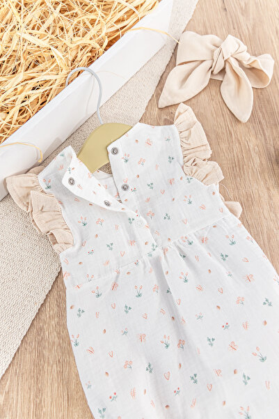 Babymod Heart Embroidered Bow Bandana Summer Baby Girl Jumpsuit