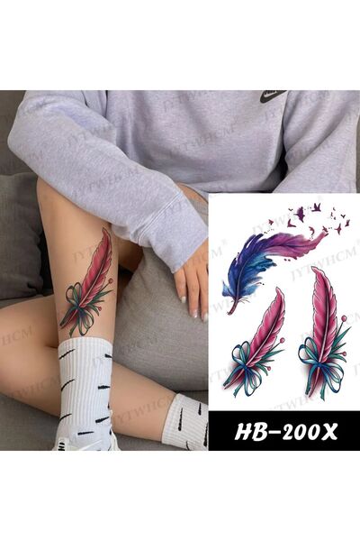 Tattoo Gerçekci Renkli Kuş Tüyü Geçici Dövme Tattoo