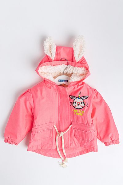 Babymod Unicorn Embroidered Plush Neon Pink Baby Girl Coat