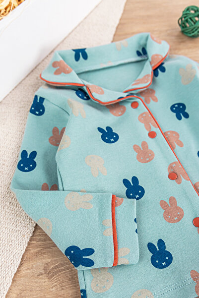 Babymod Front Snap Rabbit Patterned Green Cotton Baby Boy/Child Pajama Set