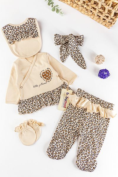 Babymod Leopard Printed 5 Piece Baby Girl Hospital Outlet Baby Set