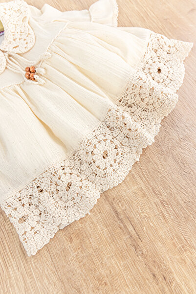 Babymod Dantel Detaylı Dokuma Kumaş Kız Bebek Elbise