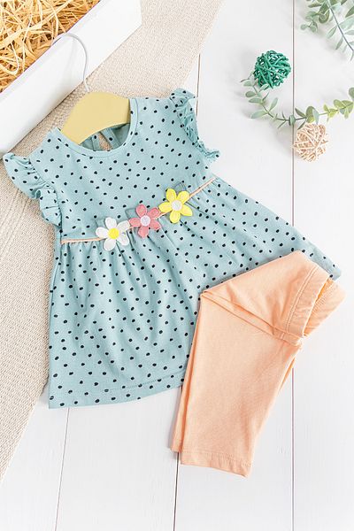 Babymod Polka Dot Patterned Floral 2-Piece Summer Girl's Suit Children's Dress