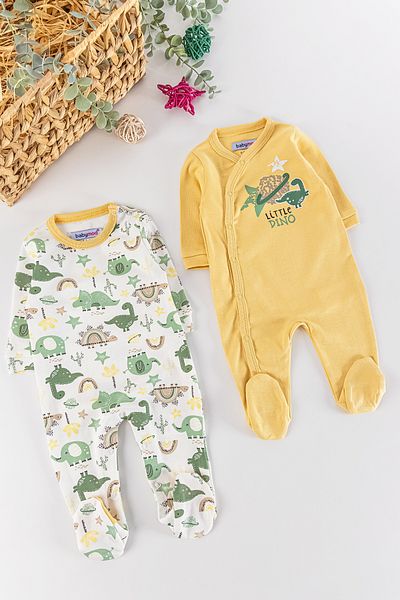 Babymod Dino Figured Long Sleeve 2-Piece Baby Boy Jumpsuit Set
