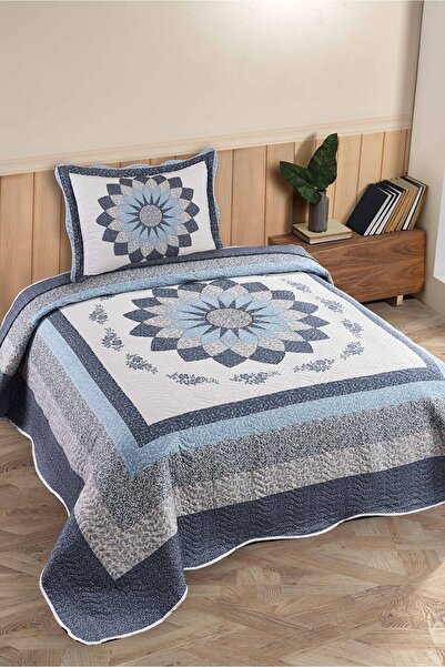 Örtüm Gloria Mavi Tek Kişilik Kapitone Yatak Örtüsü