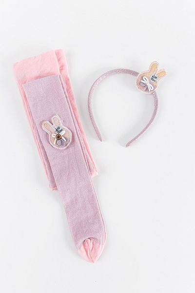 Babymod Glittery Girl's Opaque Mousse Pantyhose Crown Set with Rabbit Figure