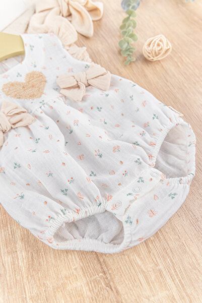 Babymod Heart Embroidered Bow Bandana Summer Baby Girl Jumpsuit