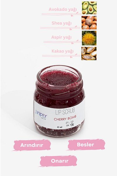 Juniper Natural Cherry Lip Scrub - Repairing, Purifying, Nourishing, Vegan - 41 ml