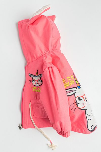 Babymod Unicorn Embroidered Plush Neon Pink Baby Girl Coat