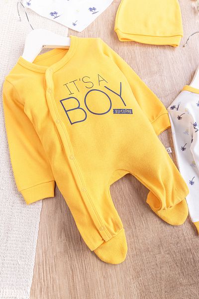 Babymod Palm Tree Patterned Oversize Printed 2-Piece Long Sleeve Baby Boy Jumpsuit Set