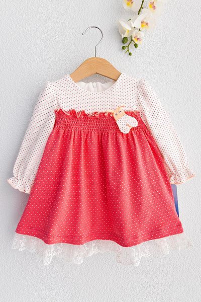 Babymod Polka Dot Patterned Laced Long Sleeve Baby Dress