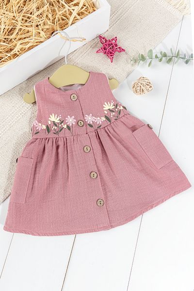 Babymod Floral Patterned Strappy Front Buttoned Summer Muslin Baby Girl Dress