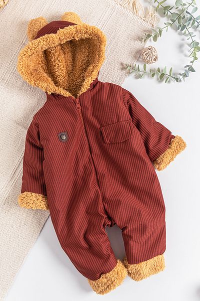 Babymod Plush Velvet Jumpsuit for Baby Boy - With Crest Detail