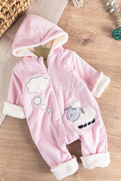 Babymod Welsoft Plush Lined Velvet Baby Girl/Boy Jumpsuit with Lamb Figure