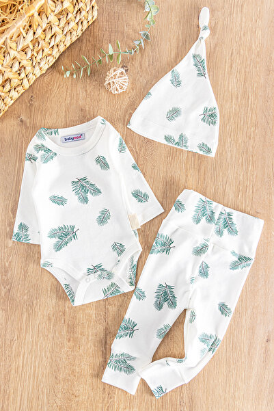 Babymod Palmiye Desenli Şapkalı 3'lü Kız/erkek Bebek Takım