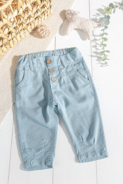 Babymod Düğmeli Beli Lastikli Erkek Bebek Keten Pantolon