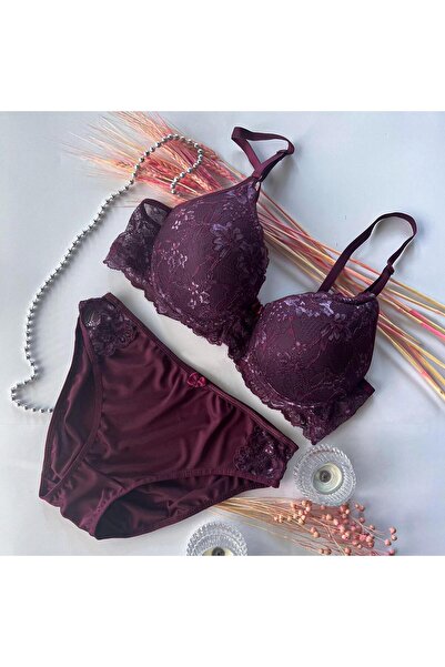 Solemia Σετ Push-up, Δαντελένιο Λεπτομερές Σουτιέν-Σλιπ