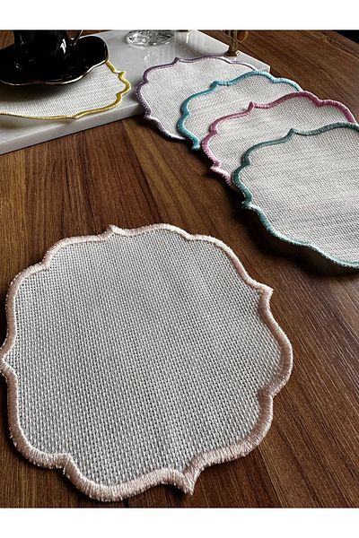 NURHAN HOME COLLECTION 6 Pieces of Soft Colored Embroidered Cocktail Presentation Napkins Suitable for Ethamine Processing