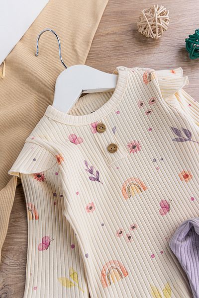 Babymod Rainbow Patterned 2-Piece Baby Girl Set Top and Bottom Baby Set